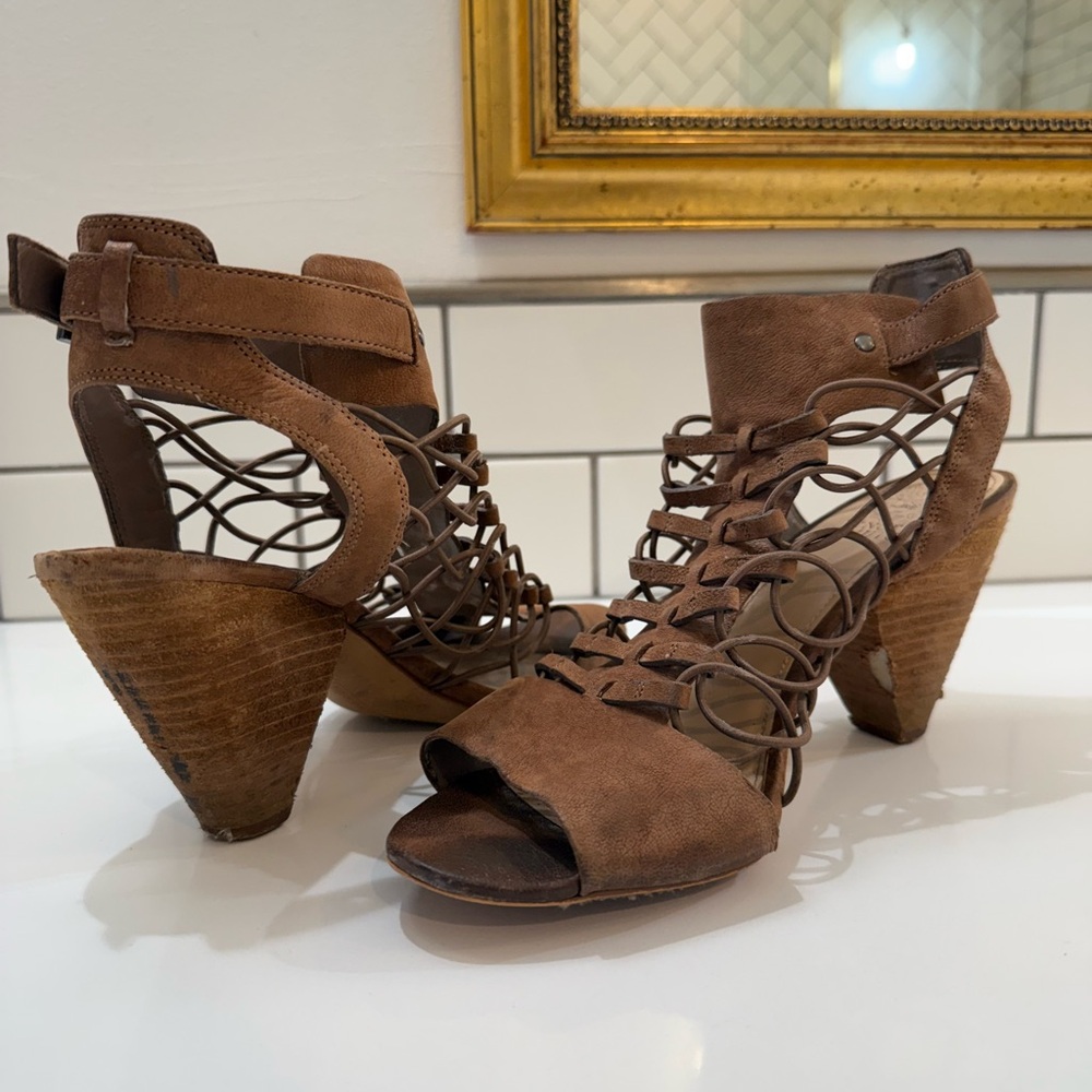 Vince Camuto Tan Caged Heels